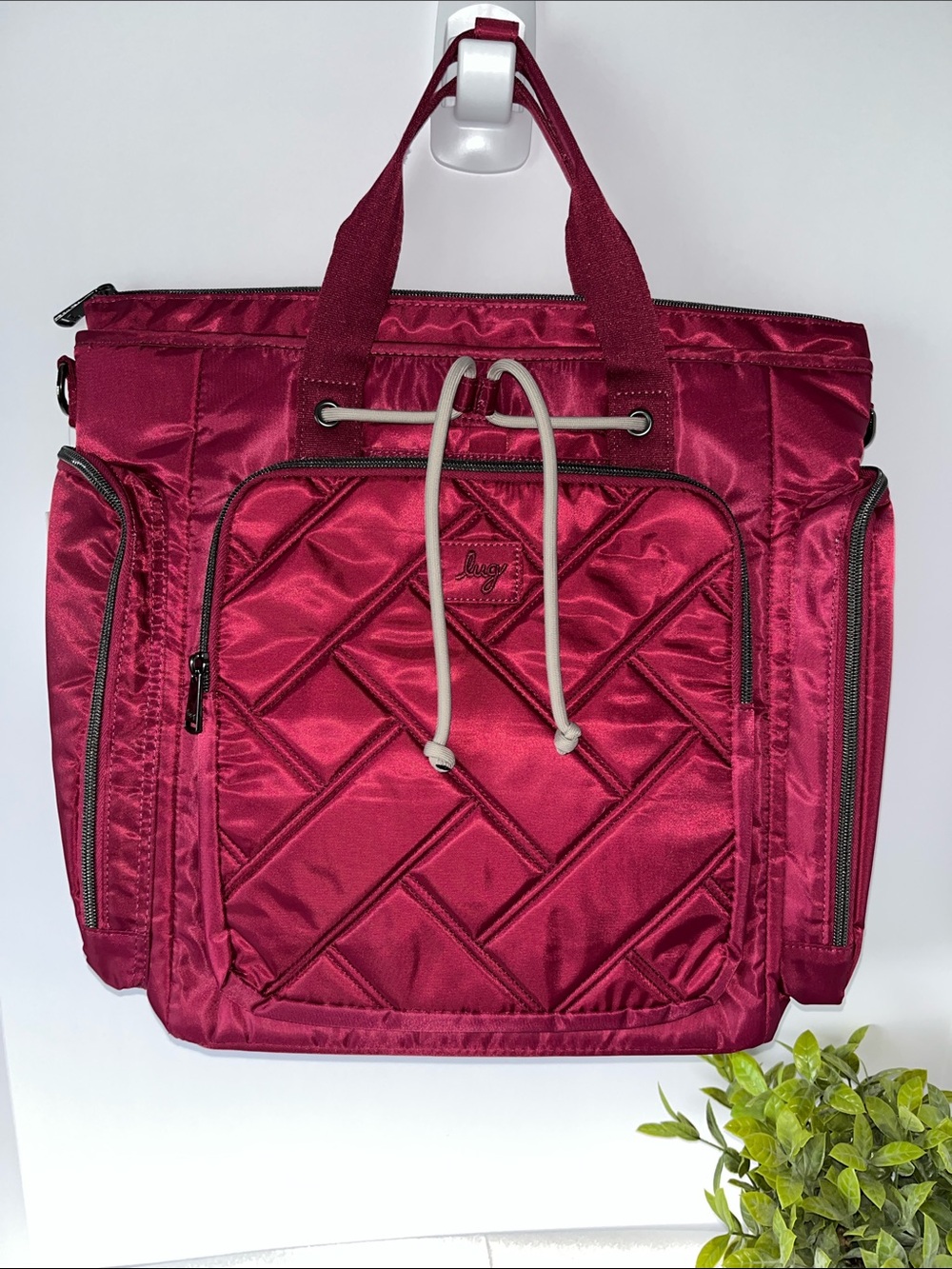 LUG - Bustle Convertible Tote Bag in Raspberry w/Evermore Flora Green Interior